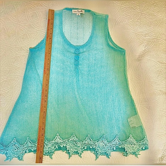 Sheer Vintage Aqua Mesh Top S/M Halloween Indie Sleeze - Picture 8 of 8